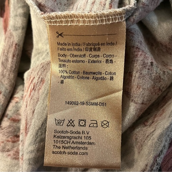 Scotch & Soda Short Sleeve crew neck tee with leaf print pattern, Size Small - Picture 3 of 5